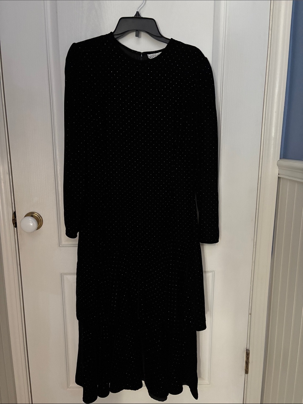 Black Long Sleeve Polka Dot Tiered Midi Dress by A New Day